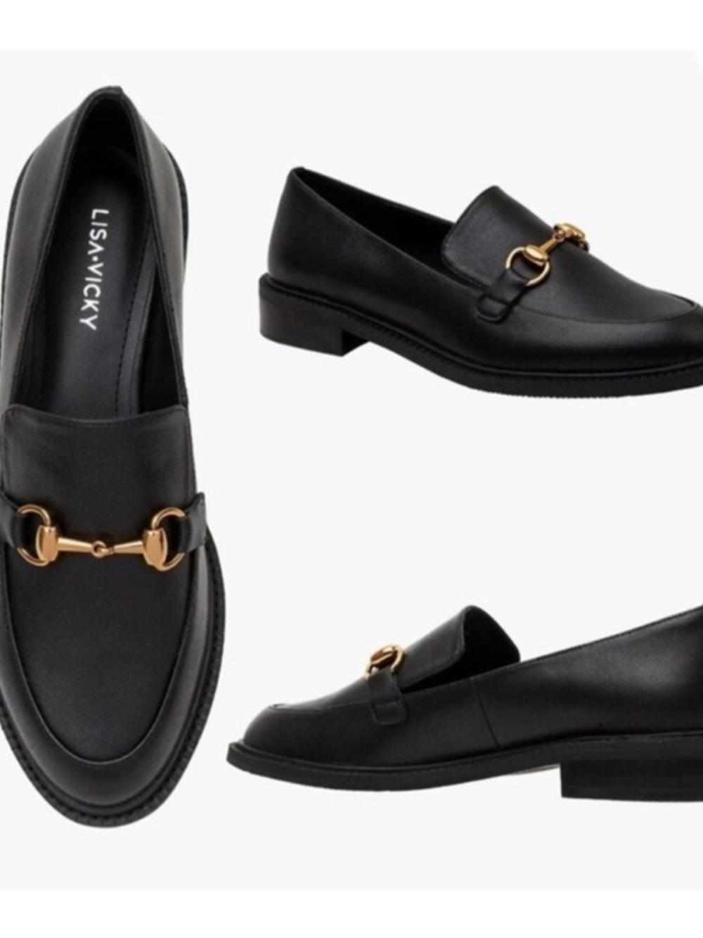 LISA VICKY Black Leather Loafers
